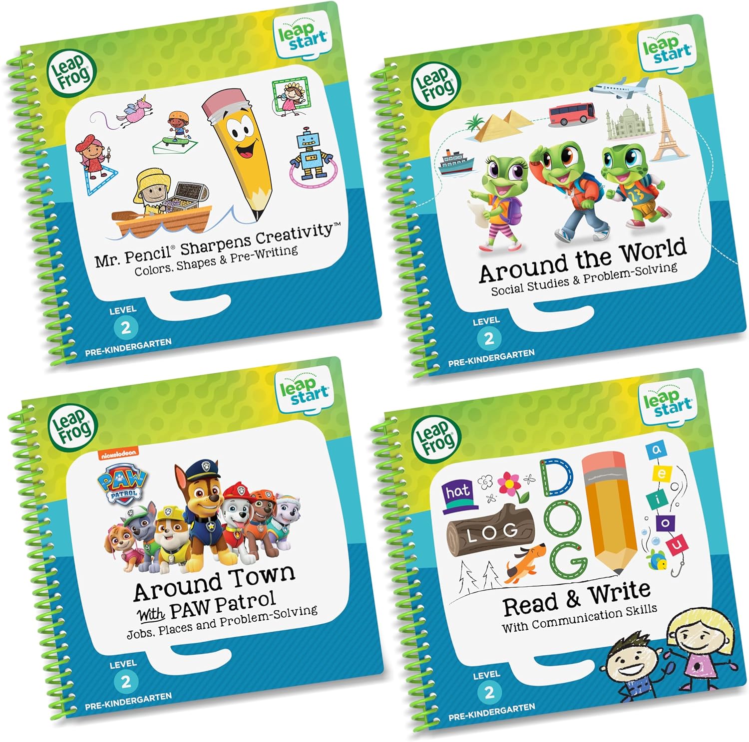 LeapFrog LeapStart Pre-Kindergarten activity book bundle front packaging view showing four educational books.