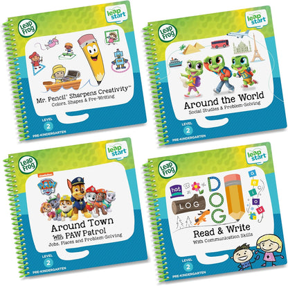 LeapFrog LeapStart Pre-Kindergarten activity book bundle front packaging view showing four educational books.