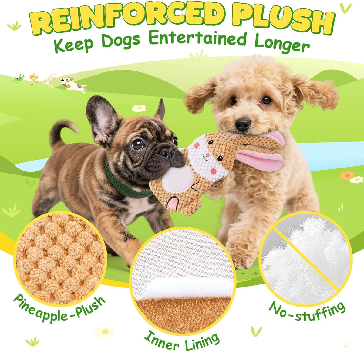 XIUGOAL crinkle paper dog plush toy durable green frog design for small breeds