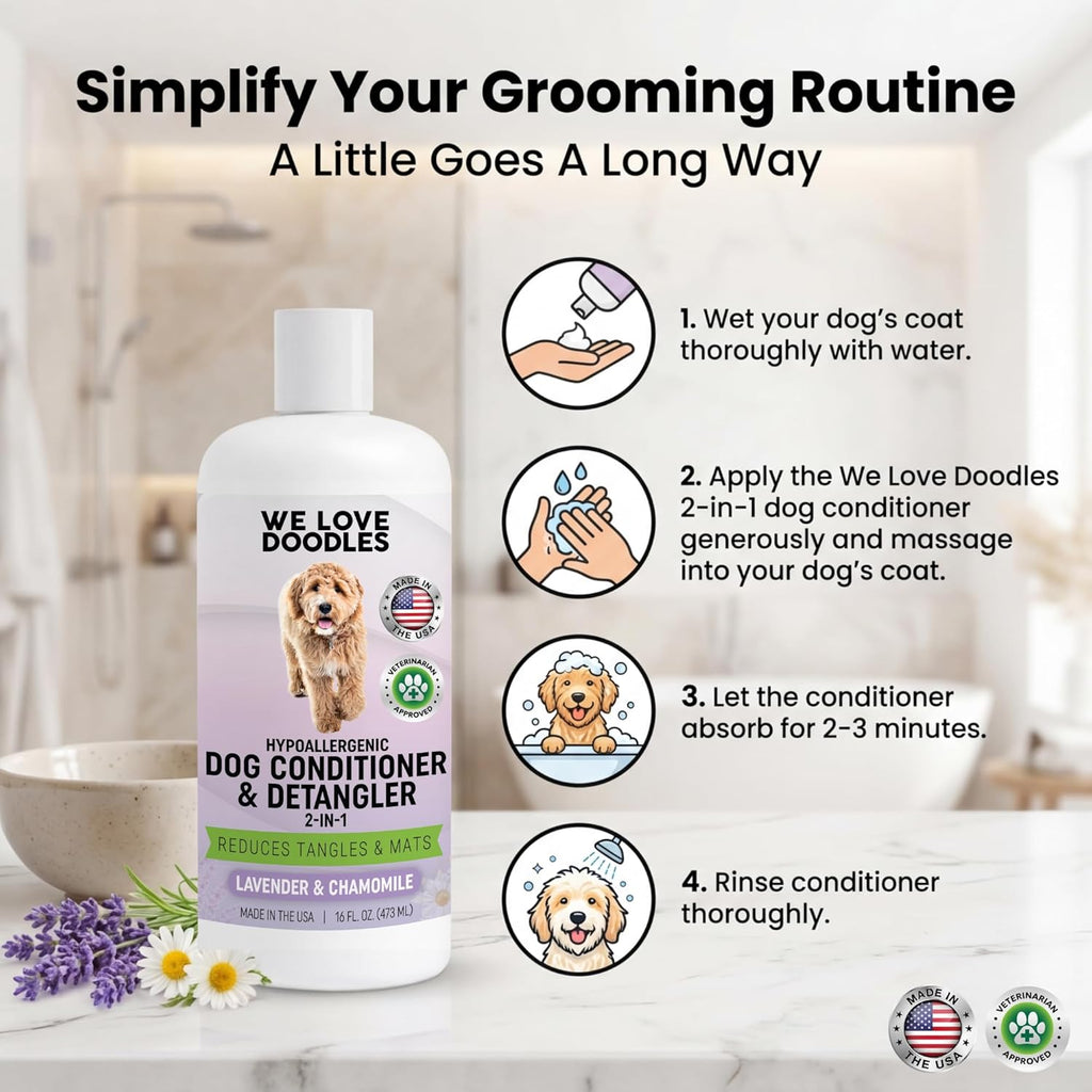 We Love Doodles lavender and chamomile dog detangling lotion formula