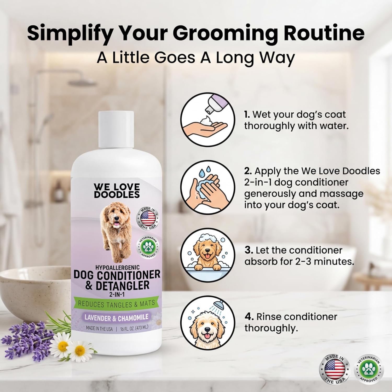 We Love Doodles lavender and chamomile dog detangling lotion formula