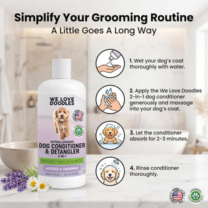 We Love Doodles lavender and chamomile dog detangling lotion formula