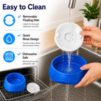 Close up of the automatic floating plate blocking dust and hair from the water.