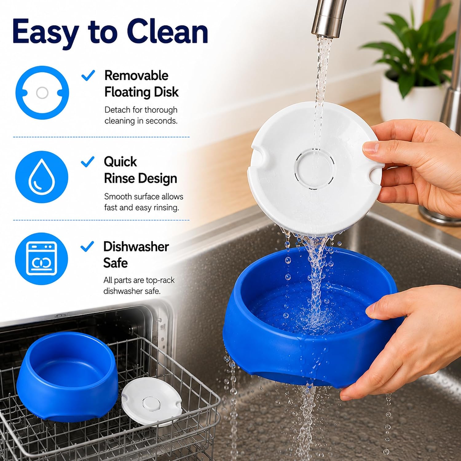 Close up of the automatic floating plate blocking dust and hair from the water.