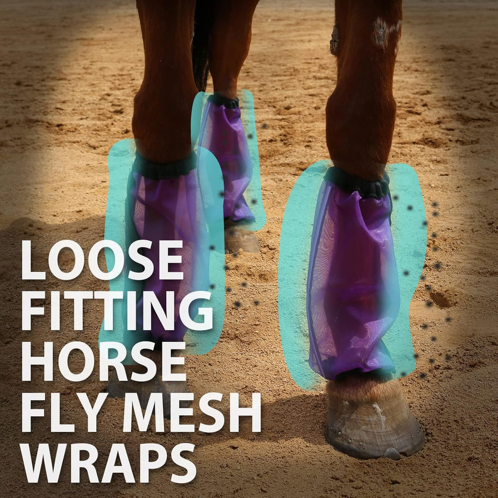 Breathable purple equine leg wraps showing the built in vertical nylon stay support.