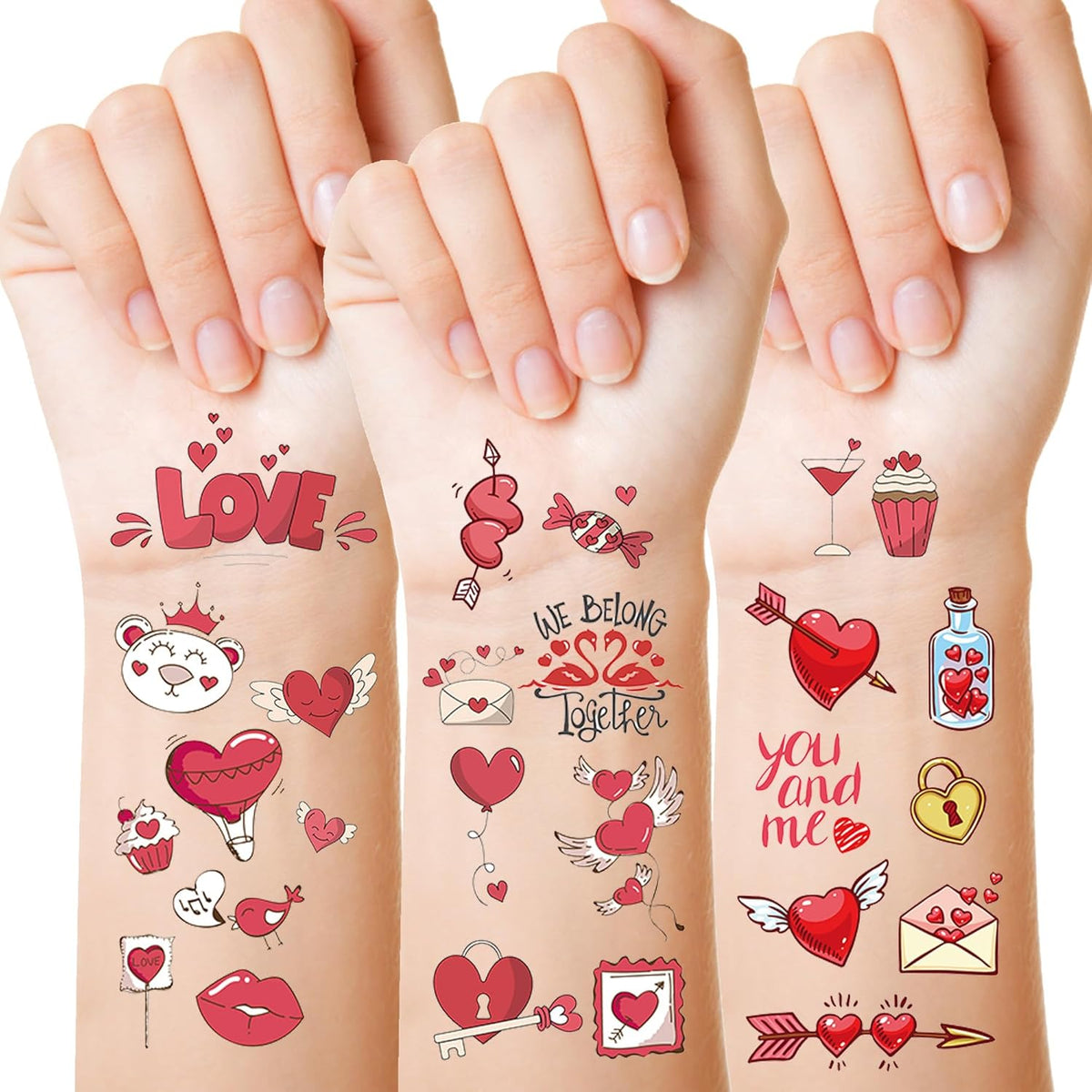 Seeiuua Valentine's Day temporary tattoos for kids front view