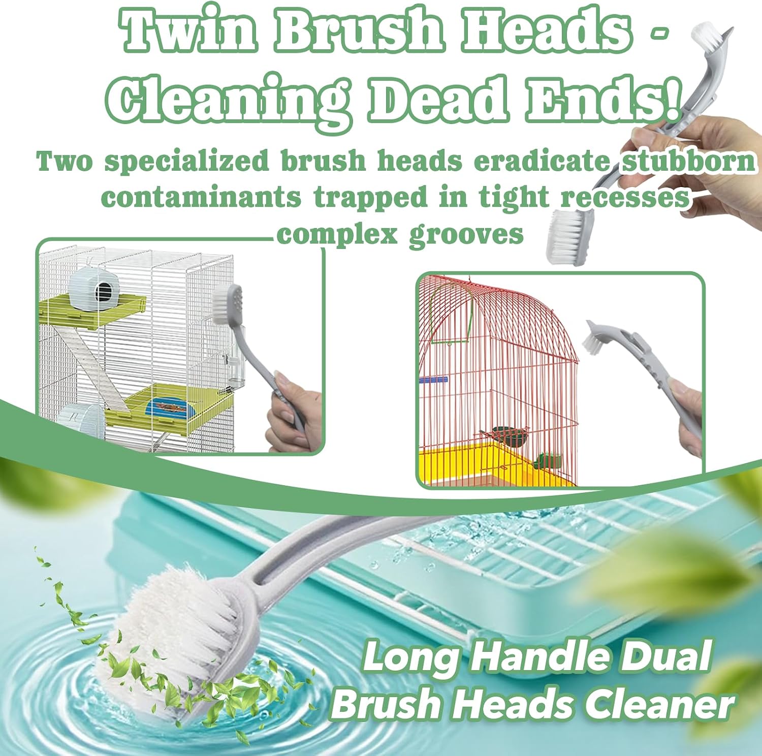 Dual function bird cage scrubber and scraper set