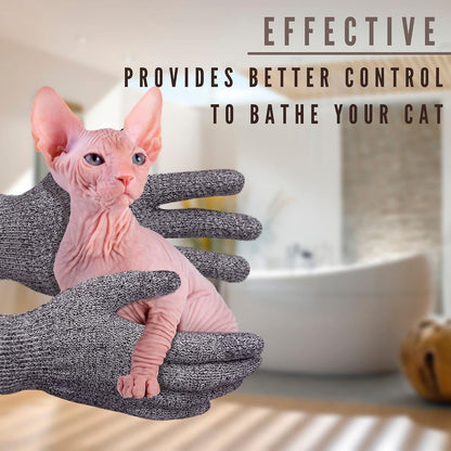 Sphynx cat enjoying a gentle bath with bamboo exfoliating mitt