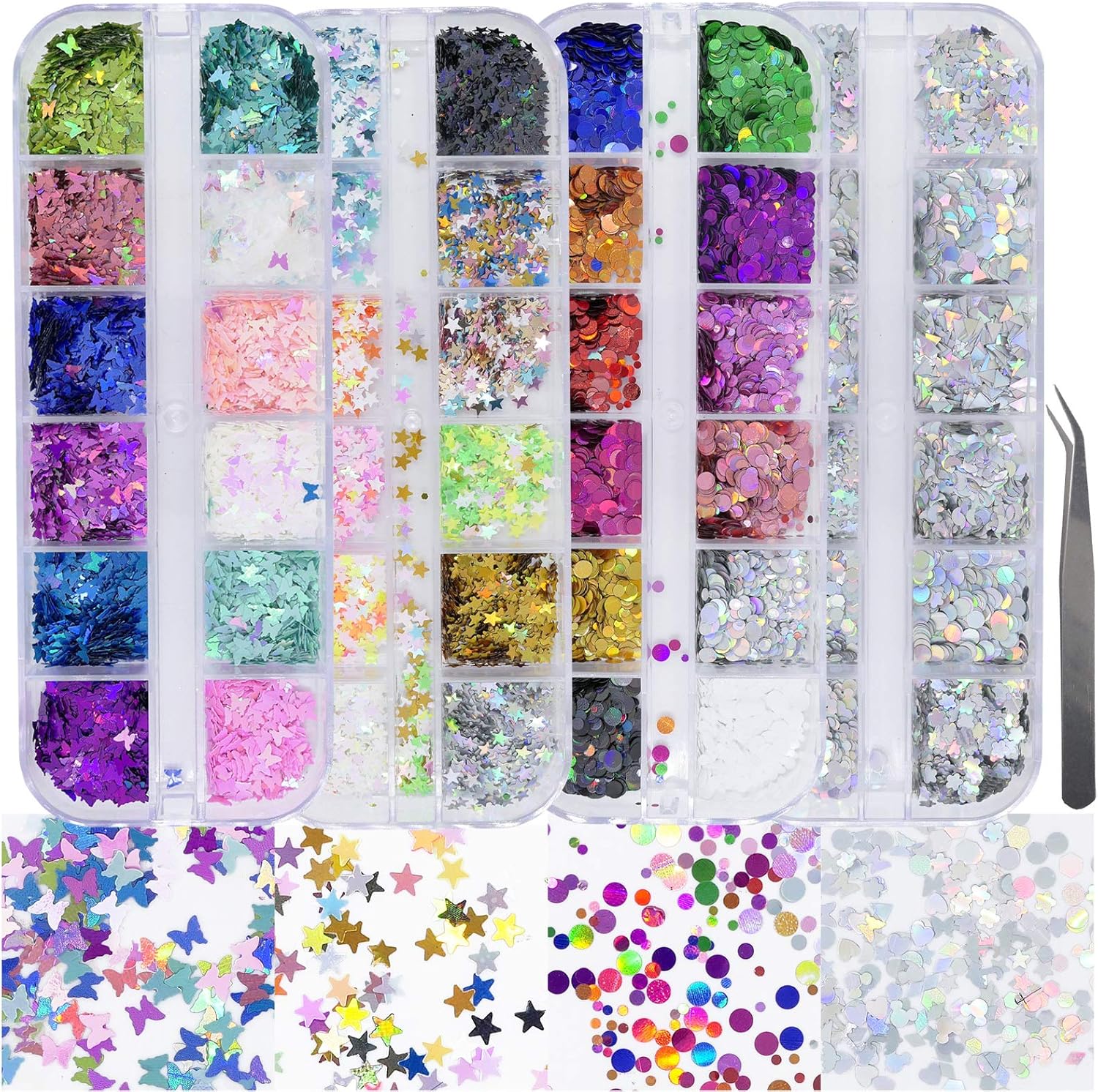 AddFavor holographic nail sequins 4 box set front view