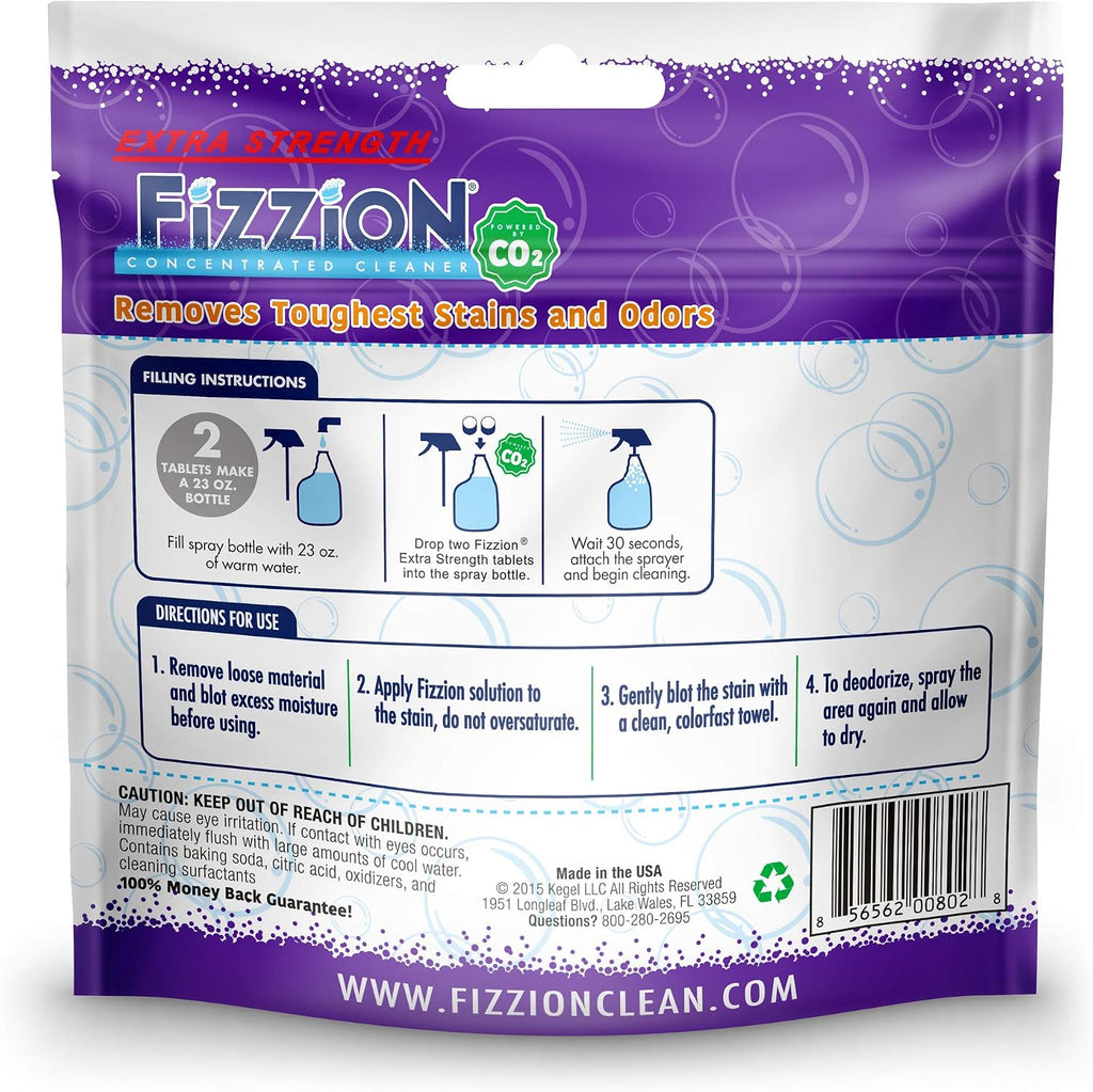 Fizzion CO2 pet stain remover tablets and spray bottle application
