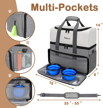 Two grey insulated dog food containers included with Mancro travel kit