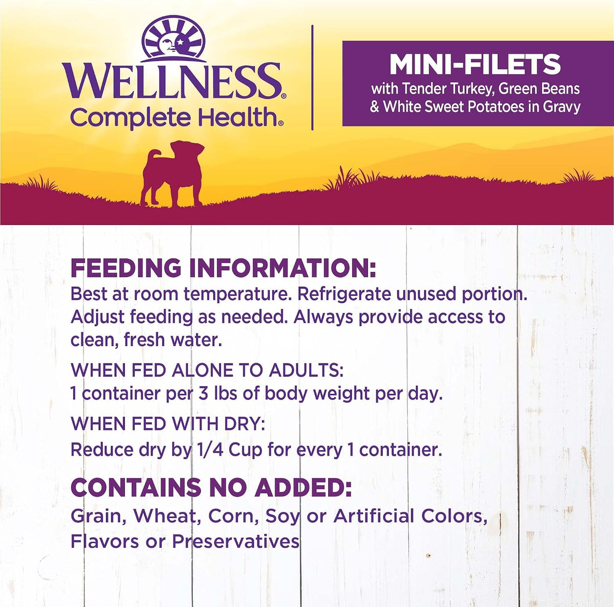 Nutritional facts and ingredients view of Wellness Petite Entrees adult wet dog food