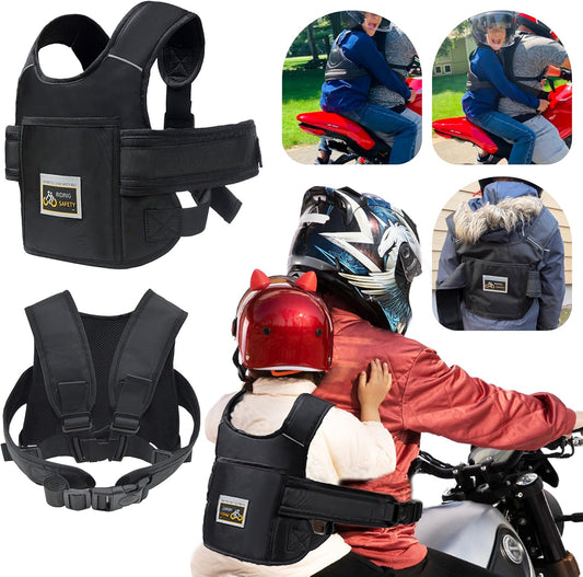 Yisndya child motorcycle safety harness black front view