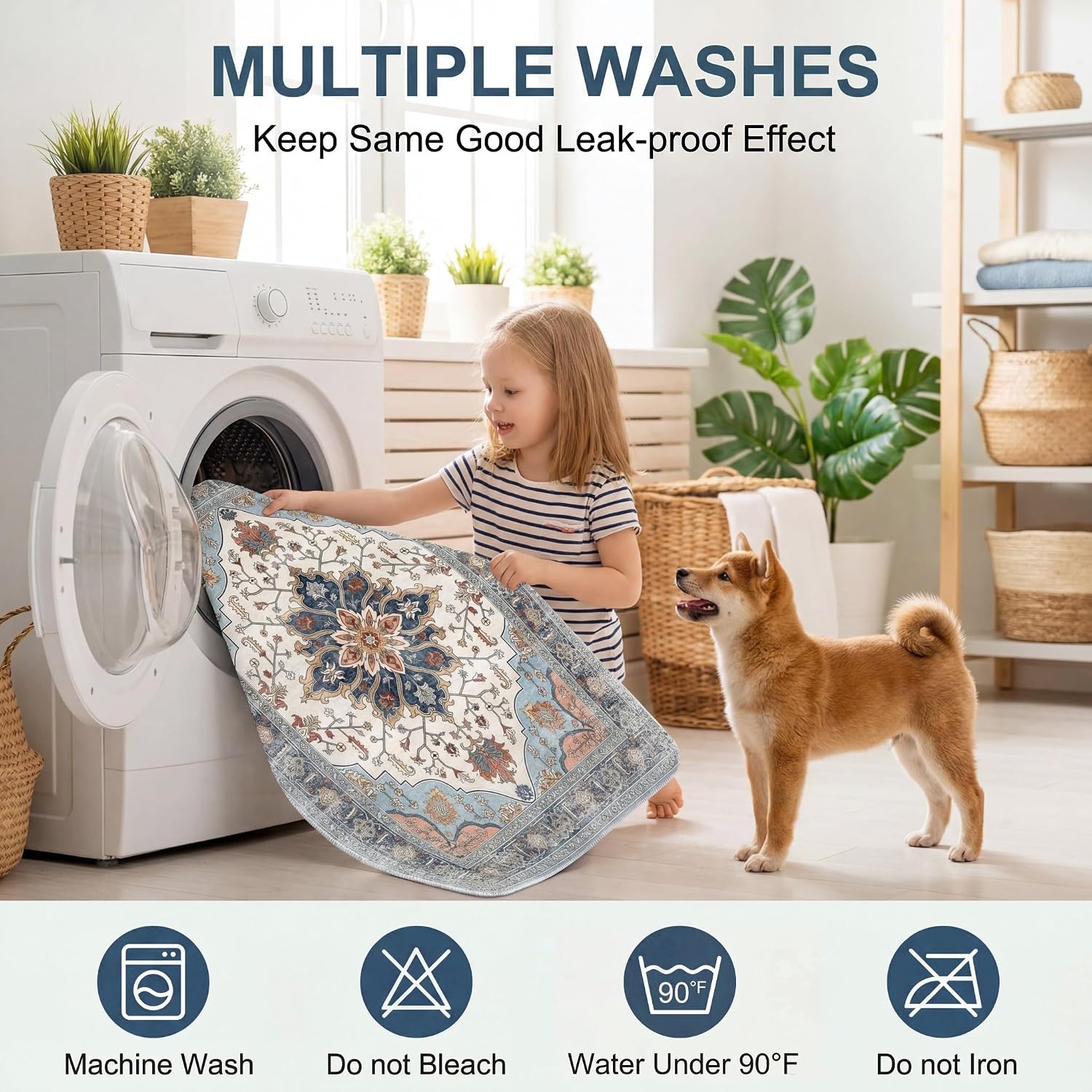 Puppy sitting on green floral washable training pad