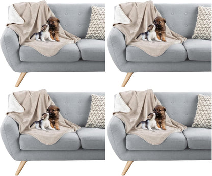 Premium imported sherpa dog blanket draped elegantly over a bedroom mattress