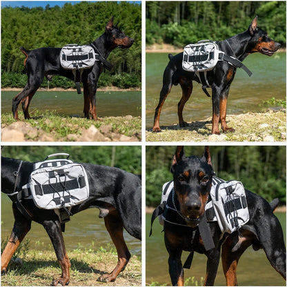 Gray medium dog backpack adjustable straps and flexible buckle details