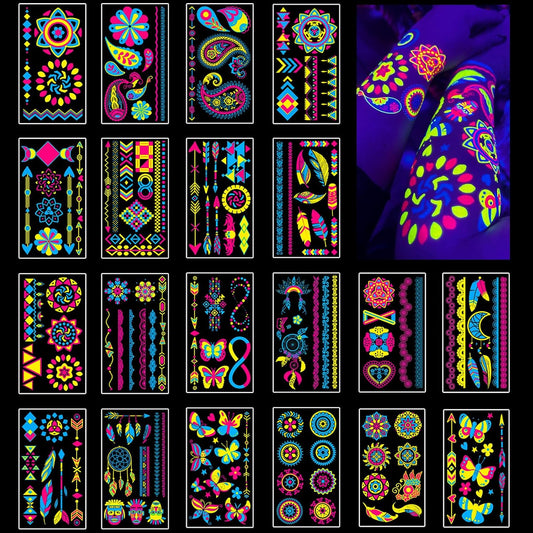 Vicloon glow in the dark temporary tattoos 170 piece set front view