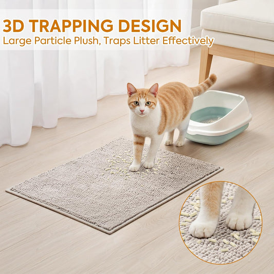 Pieviev soft absorbent litter trapping mat gray color placement near box.