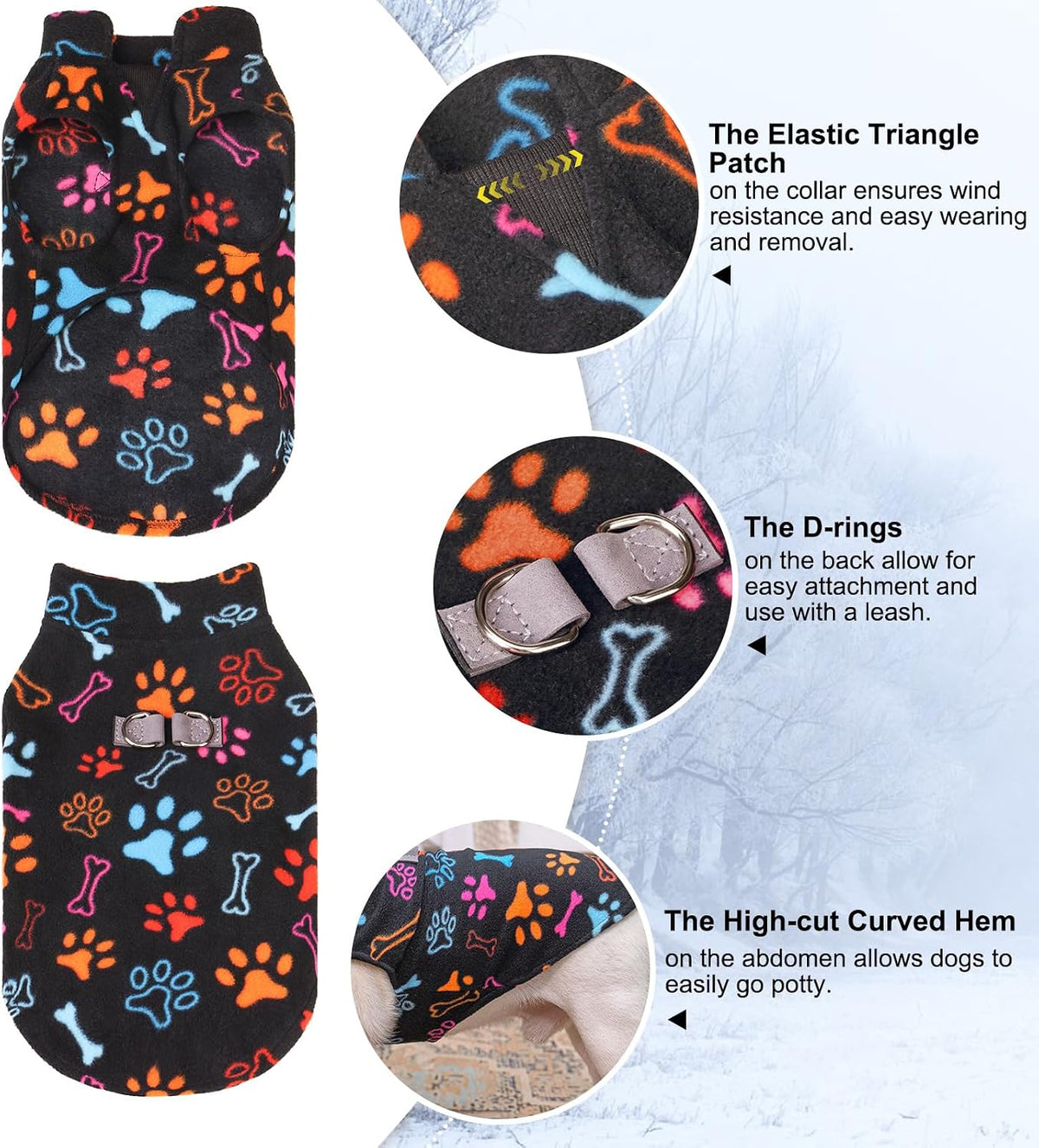 Side profile of puppy wearing Beautyzoo winter fleece jacket