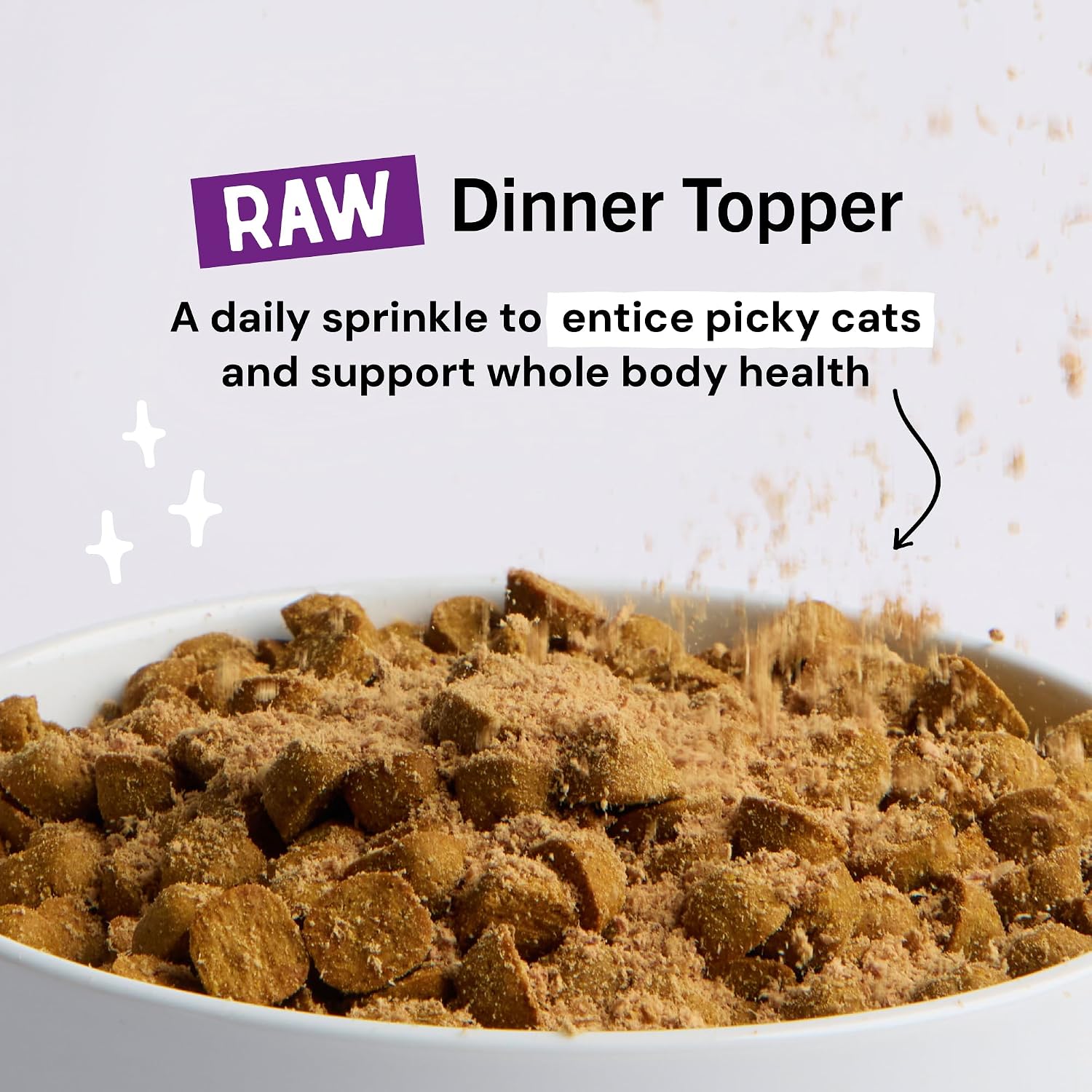 Stella & Chewy's freeze-dried raw cat food topper ingredient list close up
