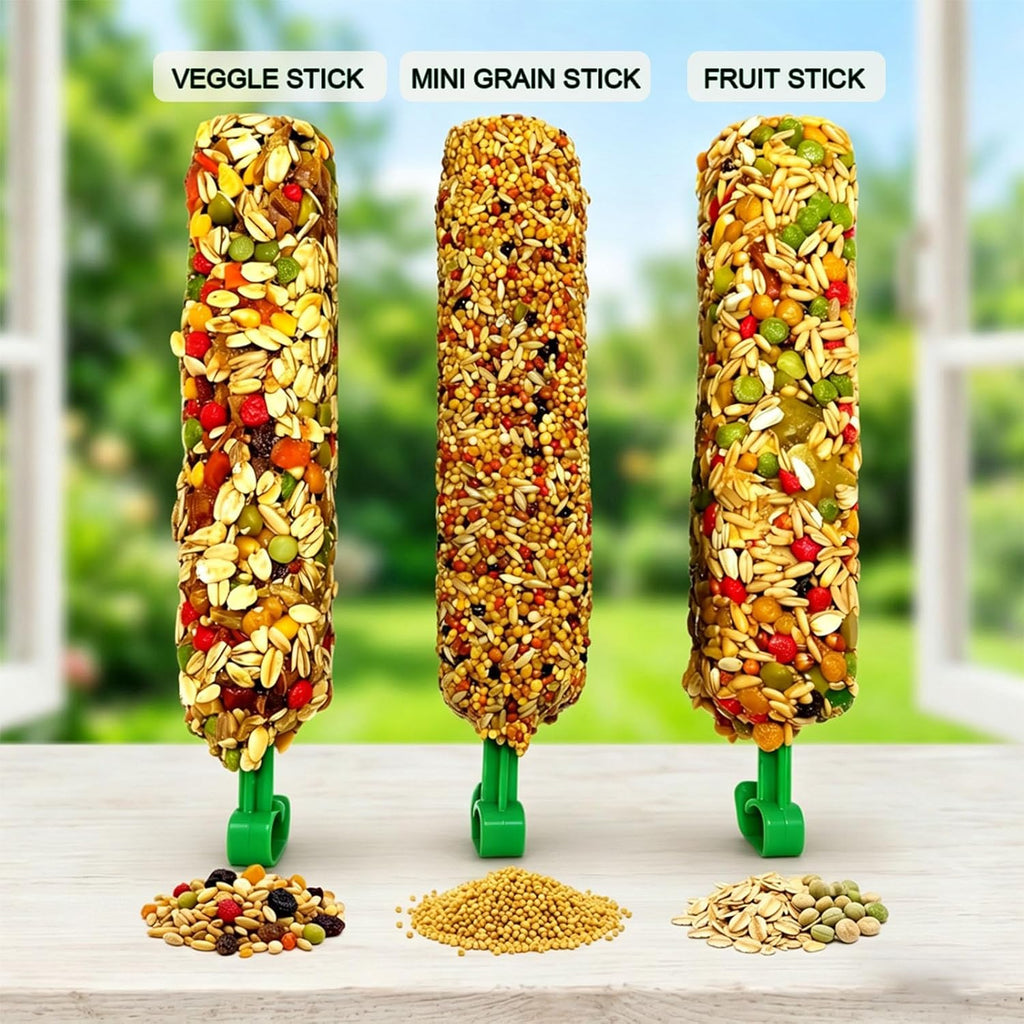 Authentic USA imported bird food and snack packaging