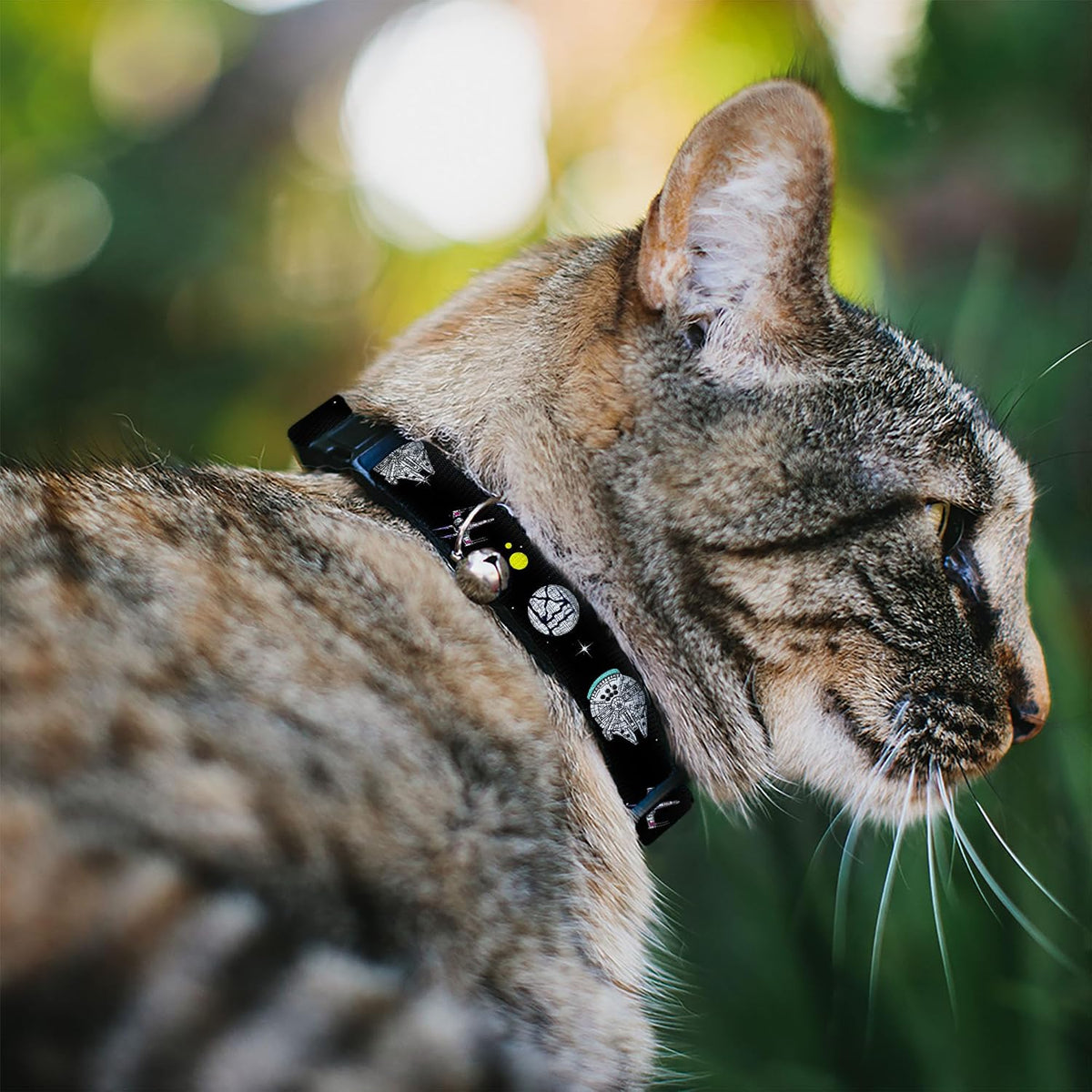 Star Wars breakaway cat collar black polyester webbing detailing Death Star graphics