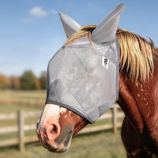Raelitego horse fly mask with ears front view for insect protection
