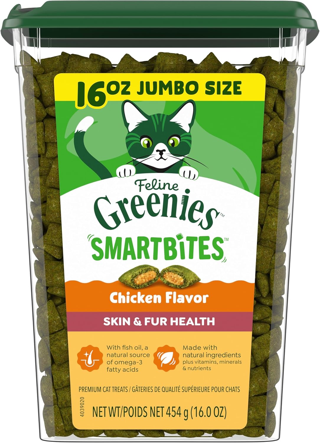 Greenies Cat Treats, Feline Smartbites, Skin & Fur Health, Crunchy and Soft Cat Treats, Salmon Flavor, 16 oz. Tub - Image 11