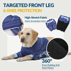 Adjustable pet shoulder surgery recovery vest in blue color size five extra large