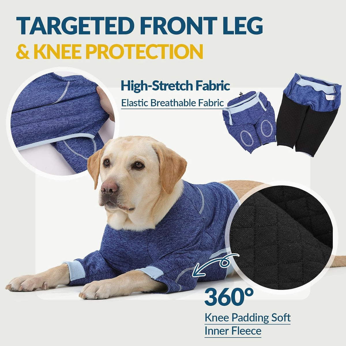 Adjustable pet shoulder surgery recovery vest in blue color size five extra large