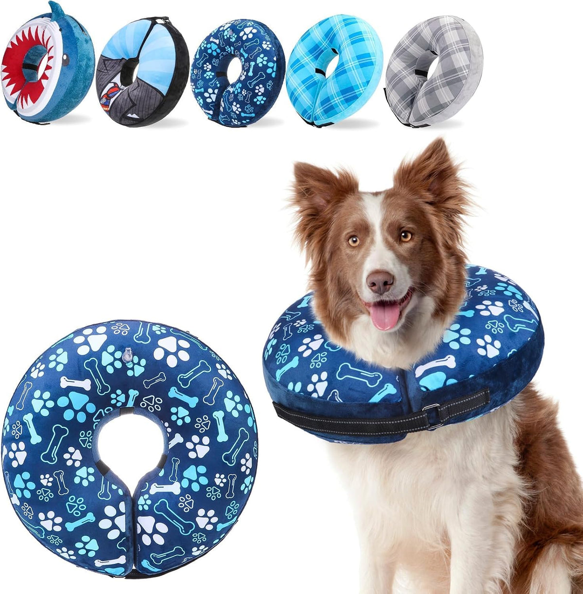 SCENEREAL Dog Cone Alternative After Surgery Pet Recovery Collar for Small Medium Large Dogs Cats, Adjustable Inflatable Donut to Prevent Licking, Black Suit Print E-Collars - Image 11