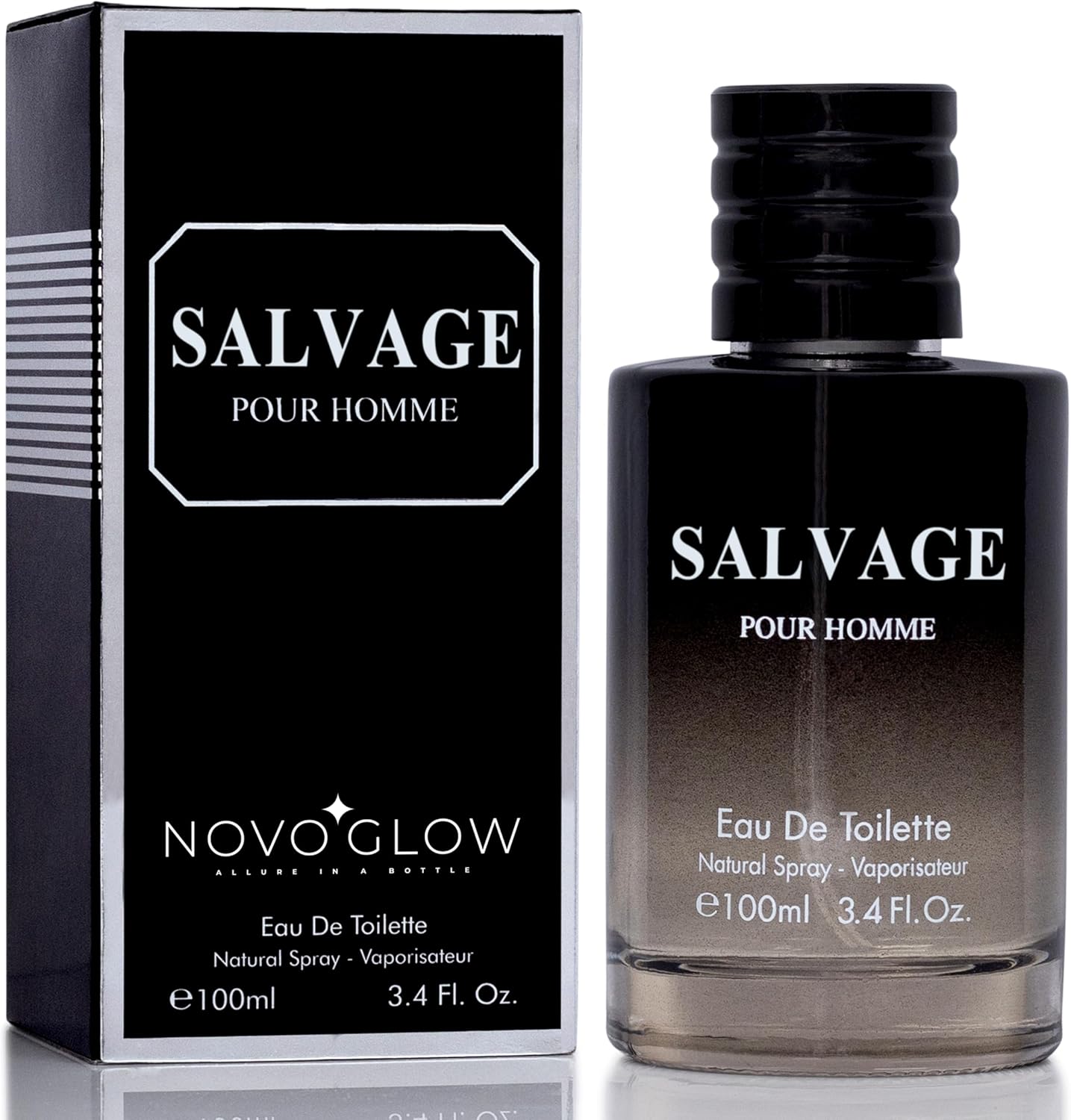 NovoGlow Salvage Pour Homme Eau de Toilette front bottle view with outer packaging box