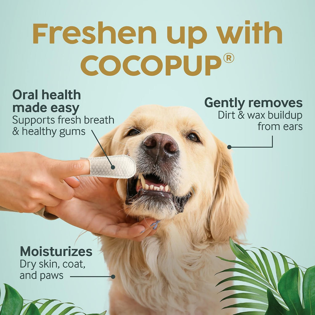Cocopup pet dental finger wipes package back showing ingredients list