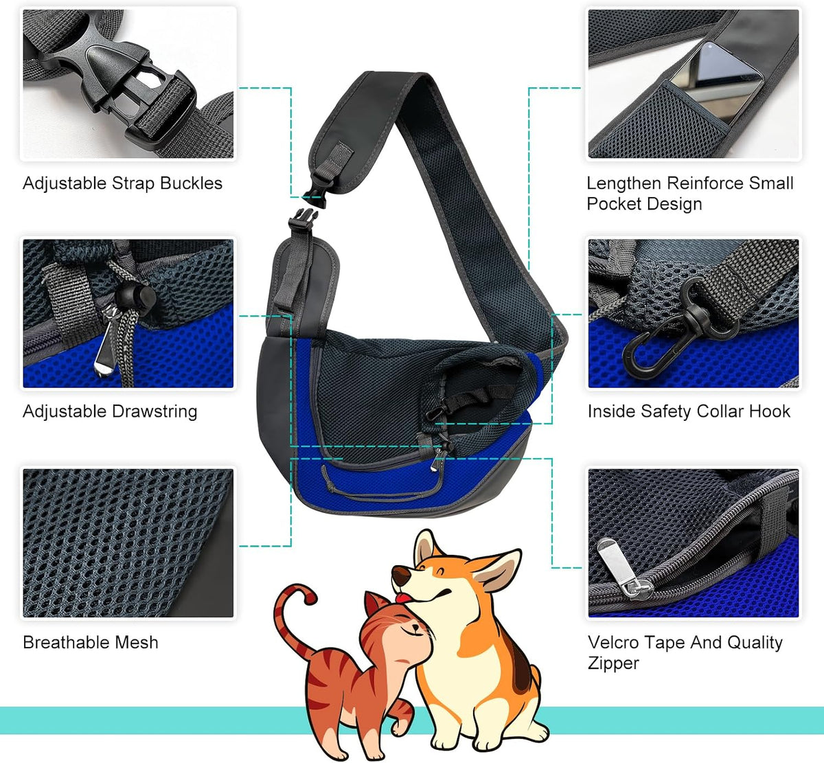 Adjustable shoulder strap detail on Pucewmy pet sling