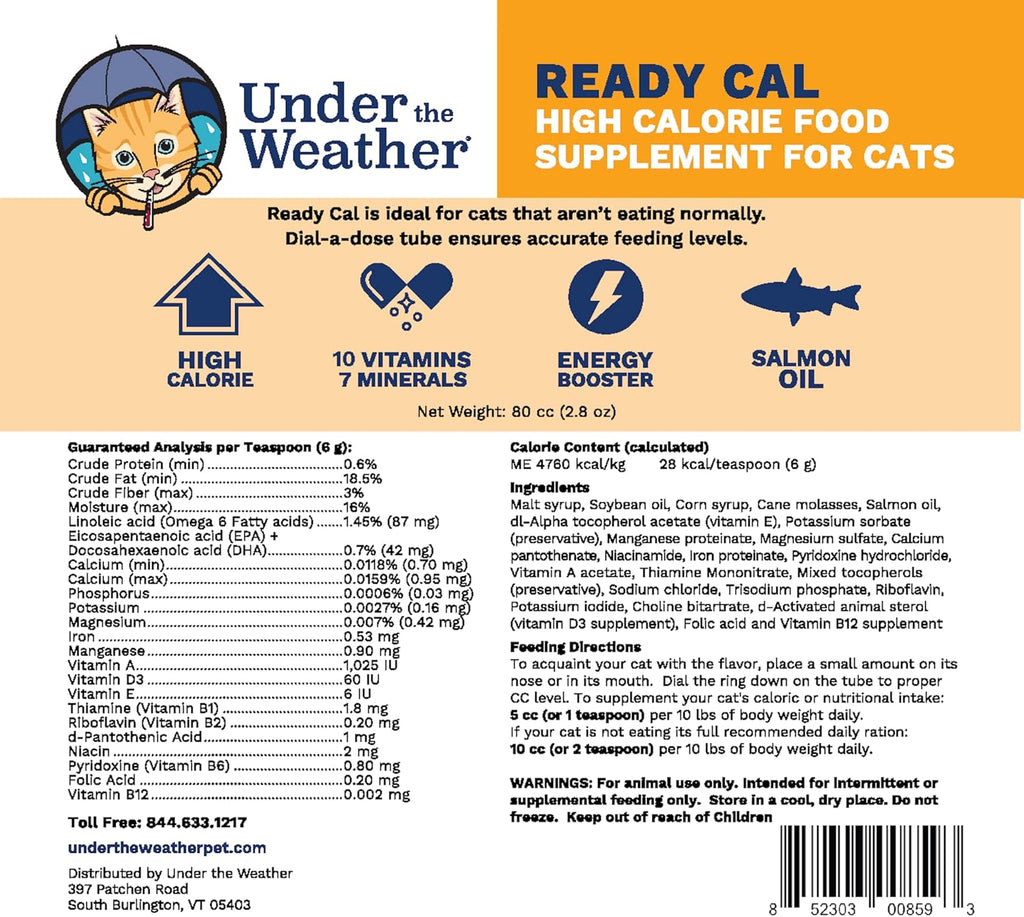 Under The Weather high calorie gel tube showing dial a dose measurements