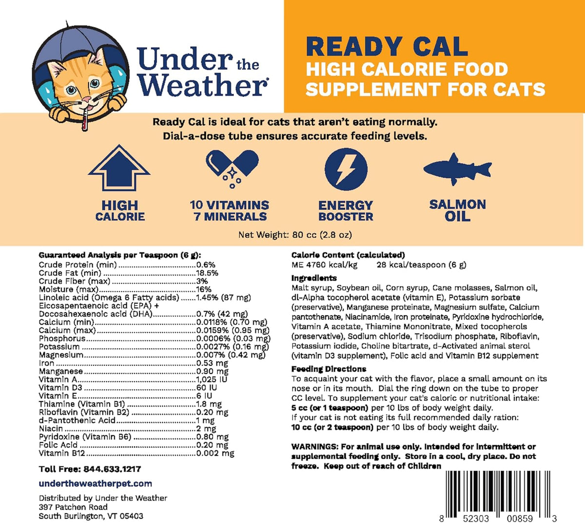 Under The Weather high calorie gel tube showing dial a dose measurements