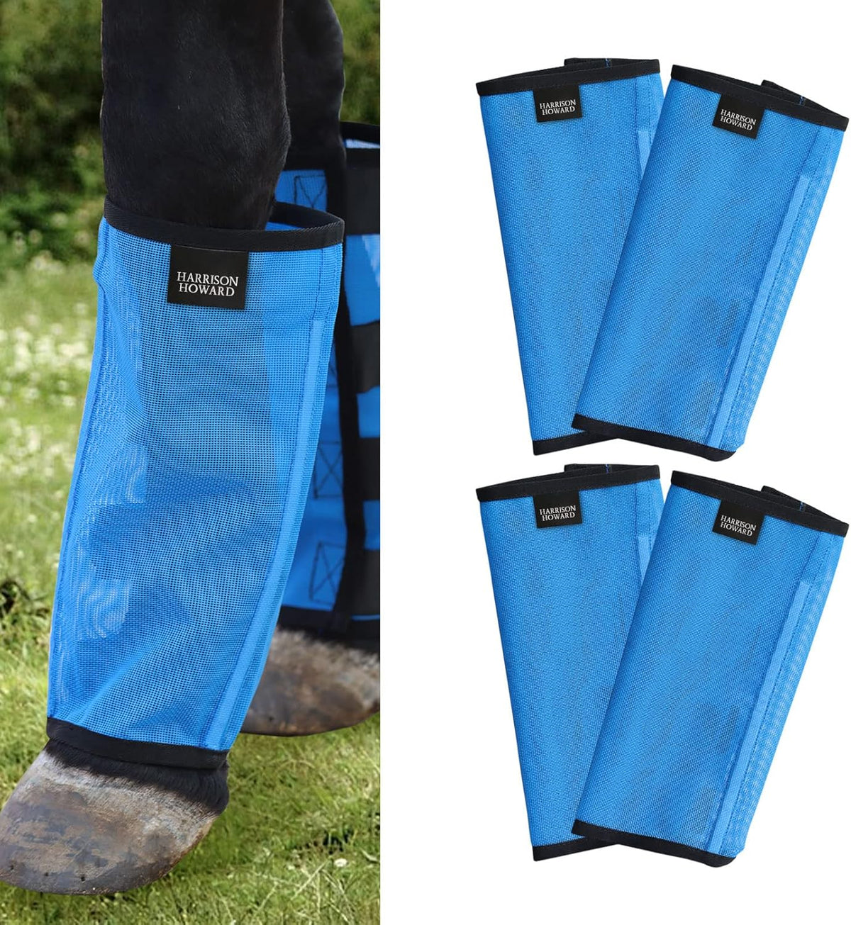 Harrison Howard Loose Fitting Fly Boots UV-Protective Extra Tough Mesh Ventilated Four Fasteners Stay-on Design Protect Horse Legs & Stomp-Reducing Set of 4 Deep Navy Large - Image 12