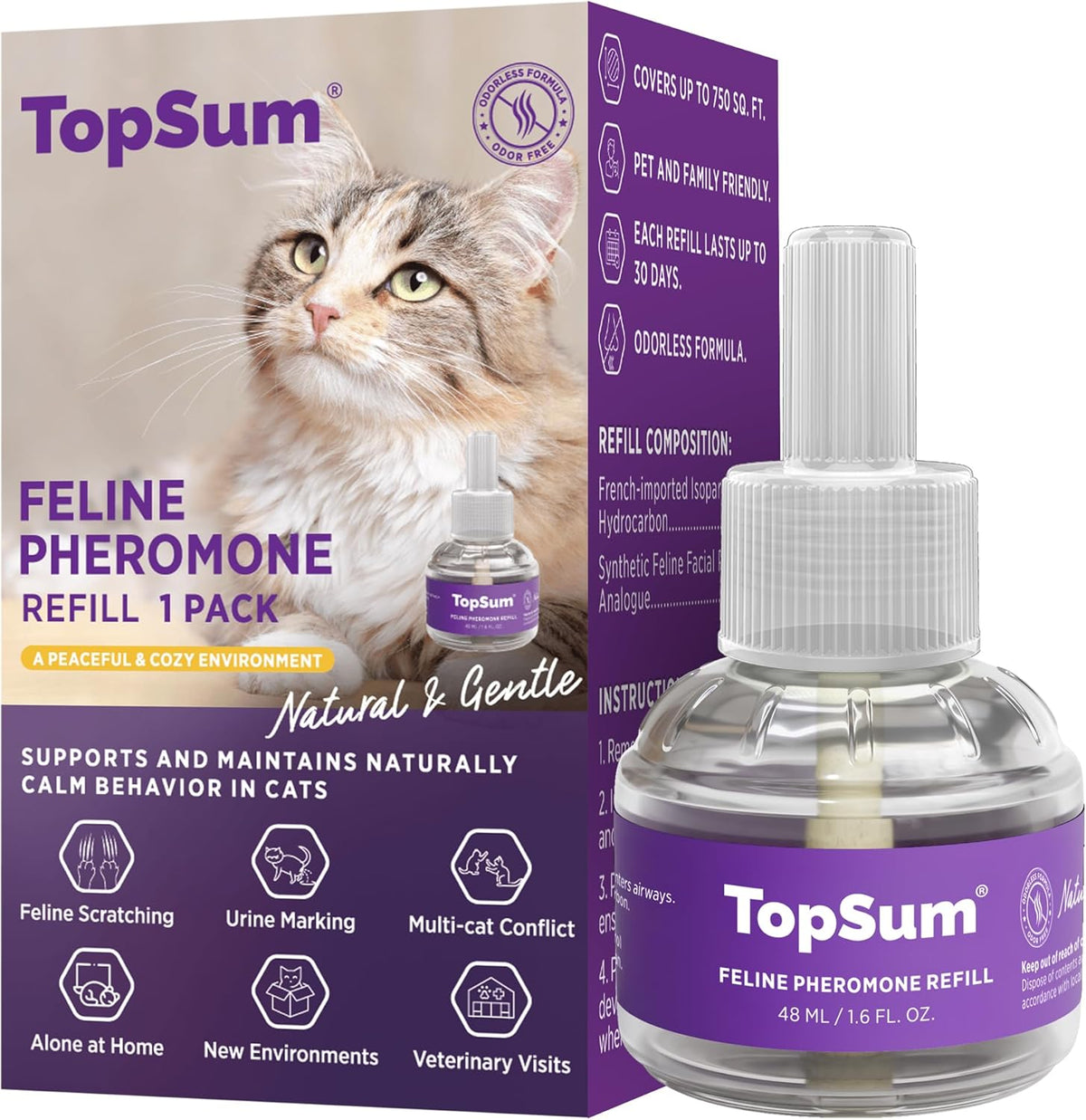 TopSum Cat Calming Pheromone Diffuser: Feline Pheromones Plug in for Stress, Alone At Home, Spraying, Fighting, Scratching, Aggression & Excessive Meowing (Purple- 6 Refills) - Image 14