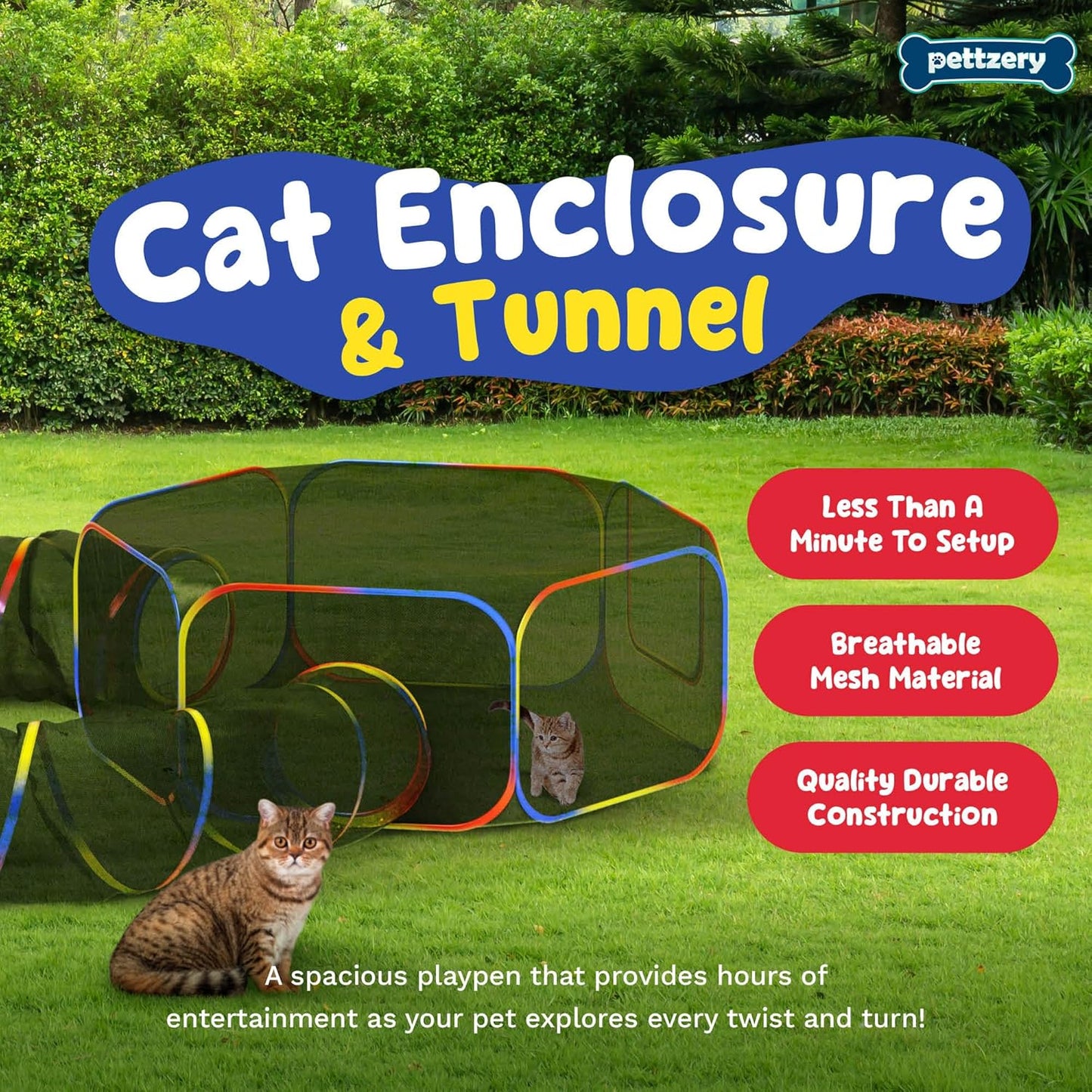 Pettzery portable catio playground with attached play tunnel for cats