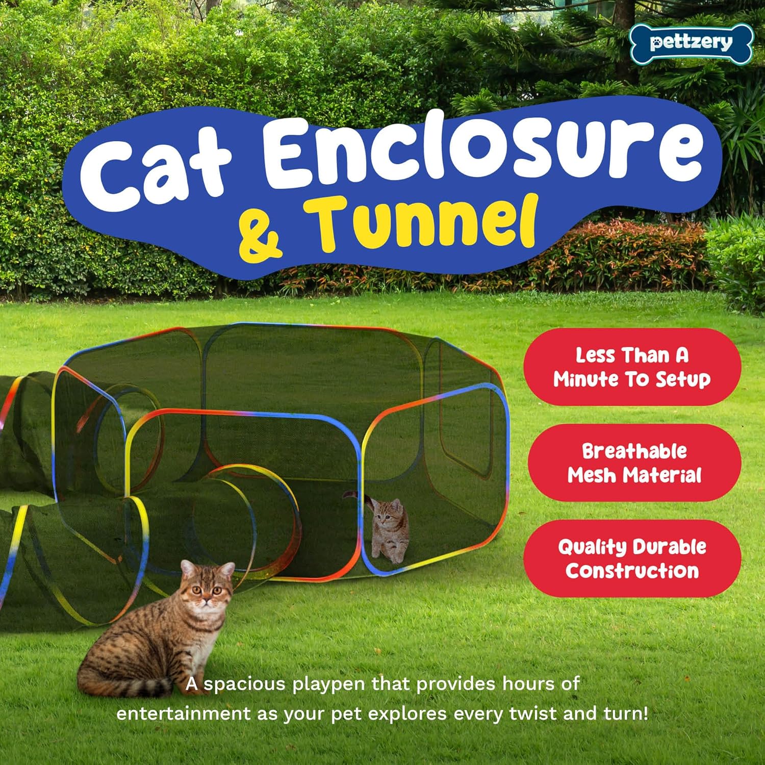 Pettzery portable catio playground with attached play tunnel for cats