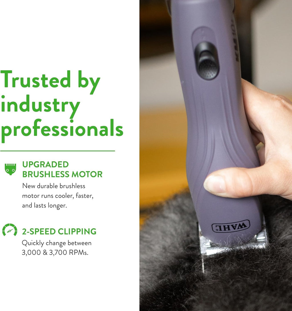 Wahl Pro Animal KM10+ heavy-duty clipper with its long 14-foot power cord stretched out.