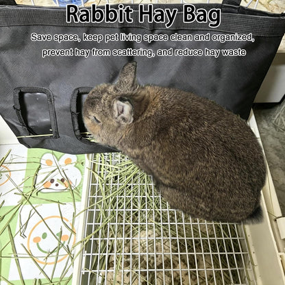 Rabbit Hanging Hay Feeder Bag Large Capacity Small Animal Hay Dispenser 600D Oxford Cloth Rabbit Hay Storage Bag for Bunnies Guinea Pigs Chinchillas (Black) - Image 4