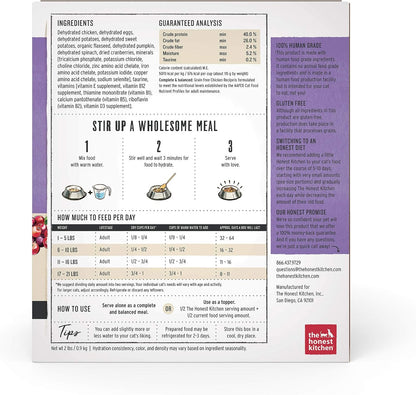 Honest Kitchen Prowl chicken recipe dehydrated cat food packaging details