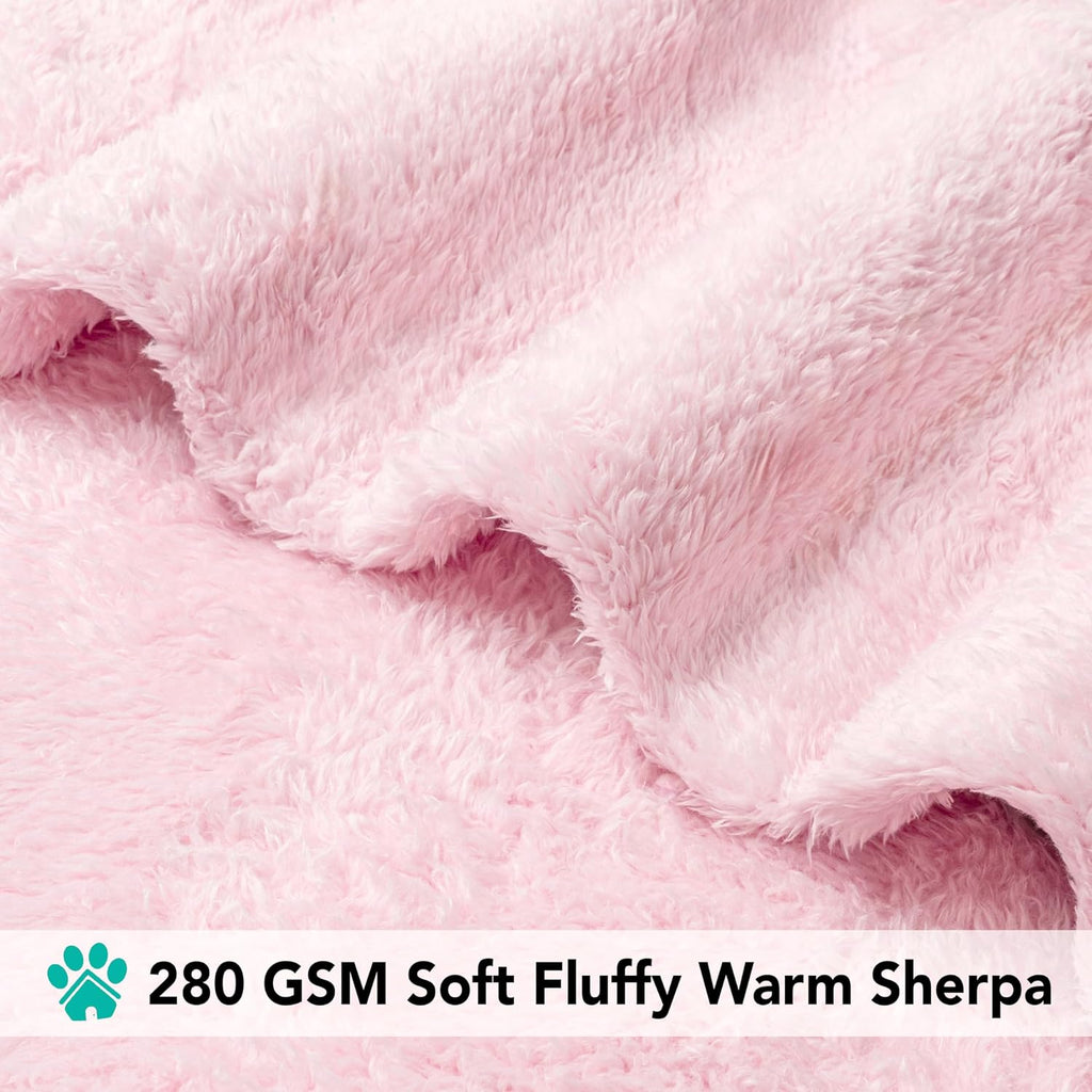PetAmi reversible pink dog blanket laid flat showing sherpa backing