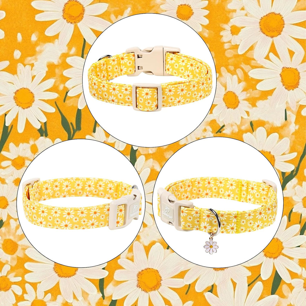 Adjustable strap detail of yellow daisy dog collar