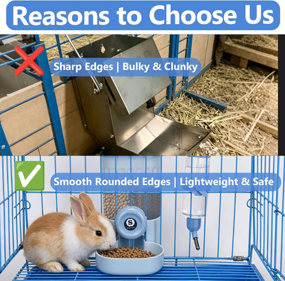 Sangle Sopffy Rabbit Feeder and Water Dispenser Set, Gravity Food Bowl with Water Bottle for Cage, Small Animal Feeding Station for Bunny, Guinea Pig, Chinchilla, Ferret, Hedgehog, Blue 2-Piece Set - Image 5