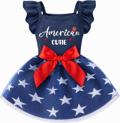 BAOBICUTE dog 4th of July dress front view featuring red bowknot