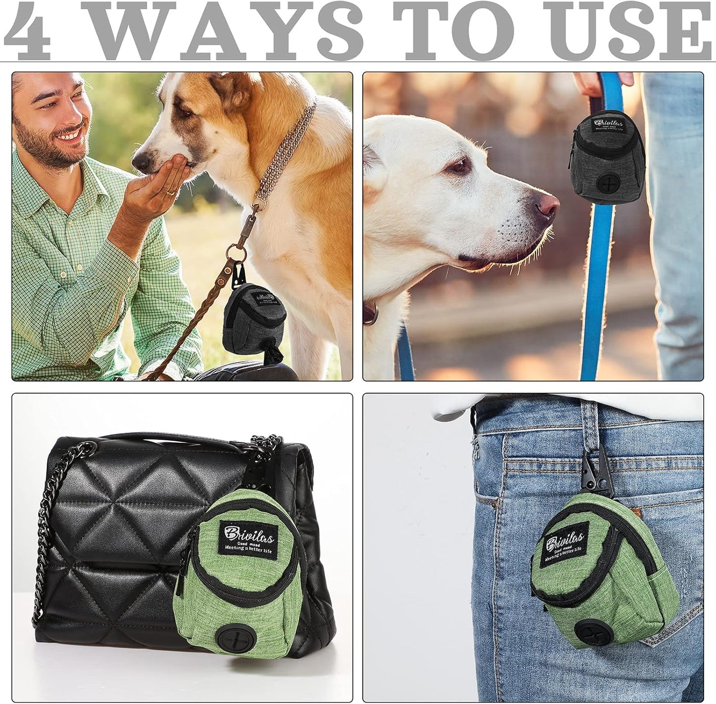 Side view of Talltalk dog treat pouch with zipper detail