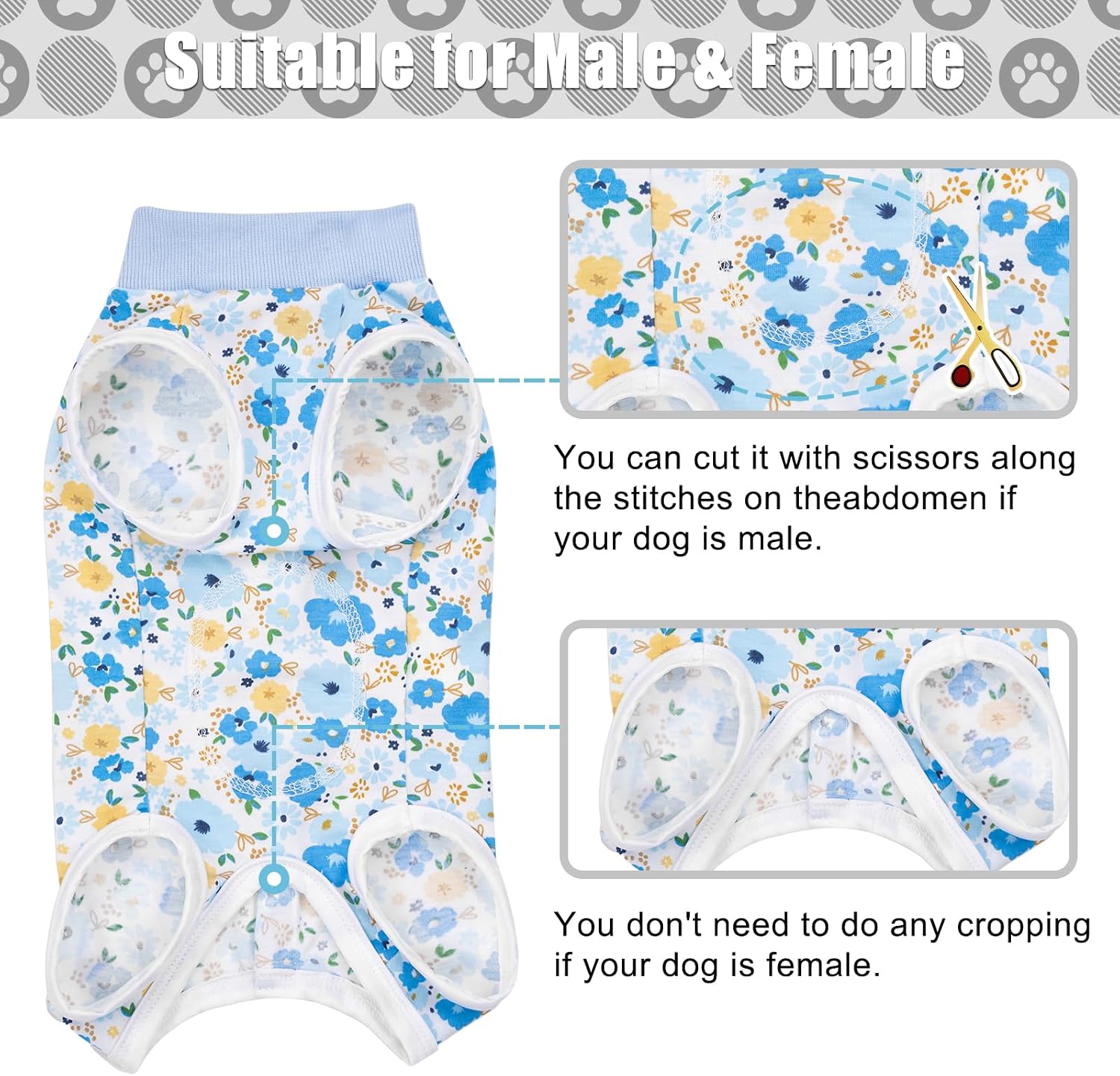 Elastic cotton pet recovery bodysuit after spayed surgery