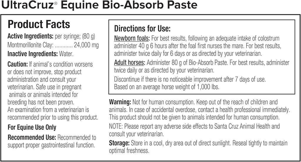 UltraCruz Equine Bio-Absorb Paste label details